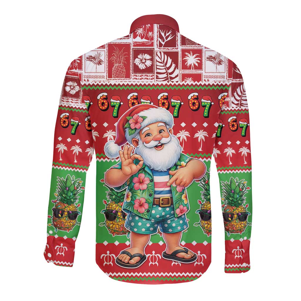Mele Kalikimaka Hawaii Christmas Long Sleeve Button Shirt Funny Santa 67 Gen Alpha Slang LT05 - Polynesian Pride