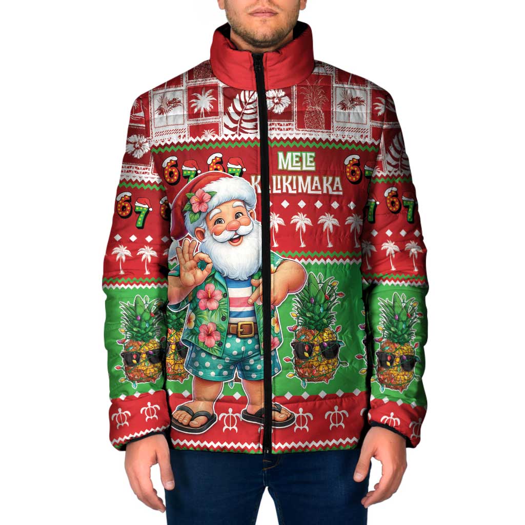 Mele Kalikimaka Hawaii Christmas Padded Jacket Funny Santa 67 Gen Alpha Slang LT05 Men Red - Polynesian Pride