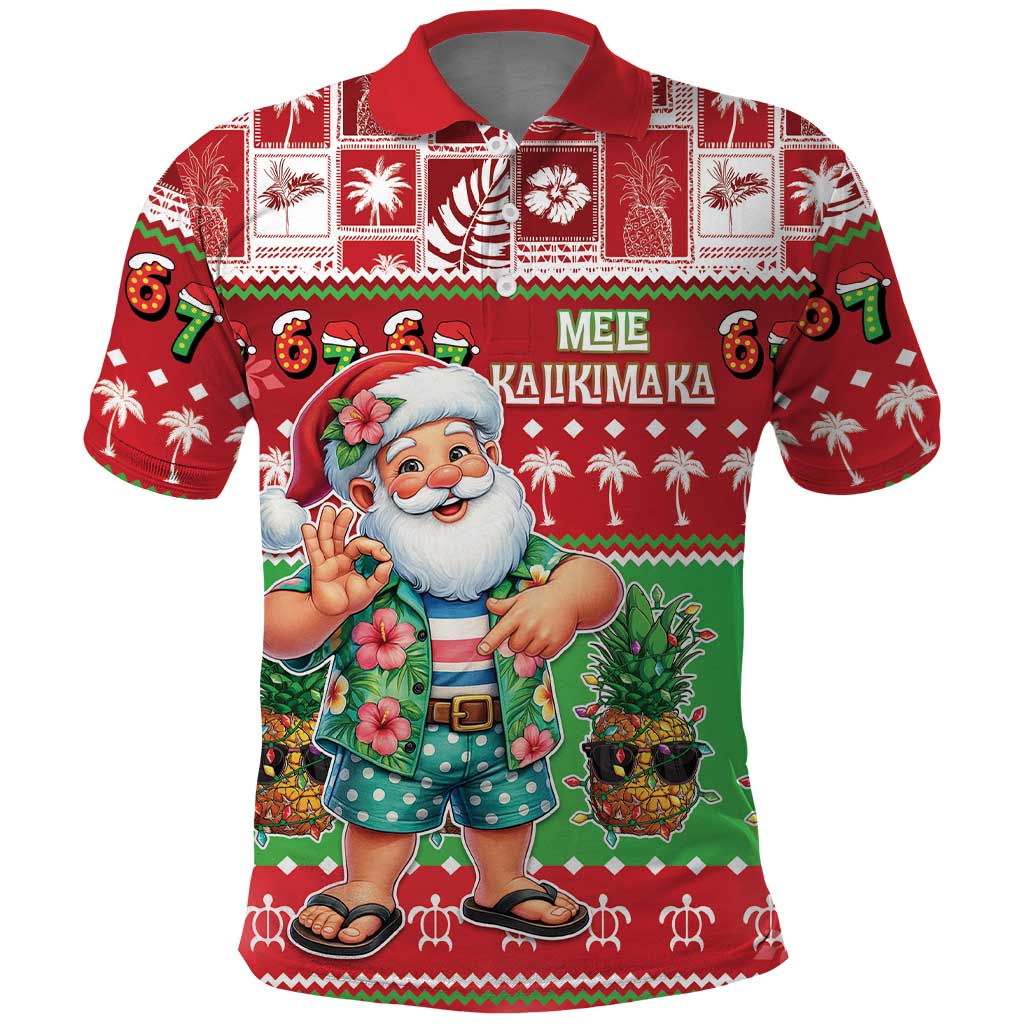 Mele Kalikimaka Hawaii Christmas Polo Shirt Funny Santa 67 Gen Alpha Slang LT05 Red - Polynesian Pride