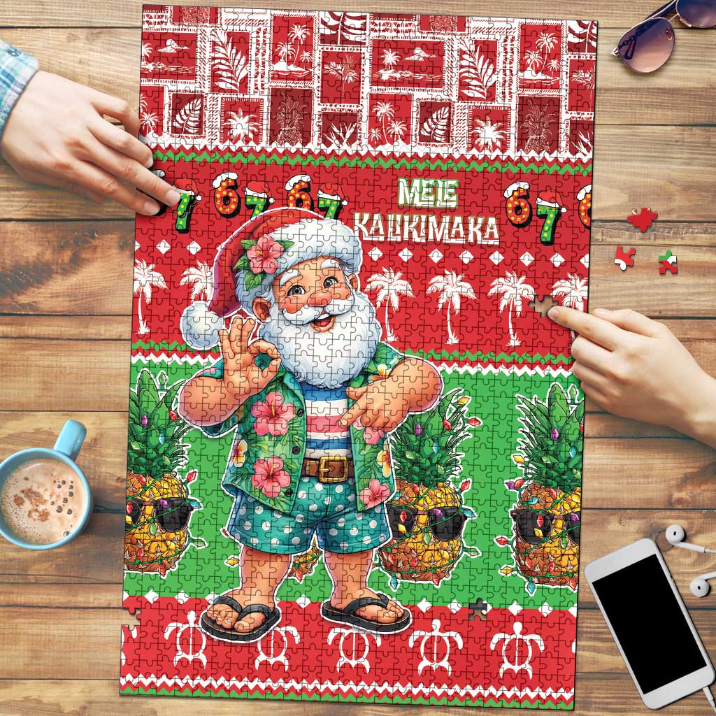 Mele Kalikimaka Hawaii Christmas Puzzle Funny Santa 67 Gen Alpha Slang LT05 Red - Polynesian Pride