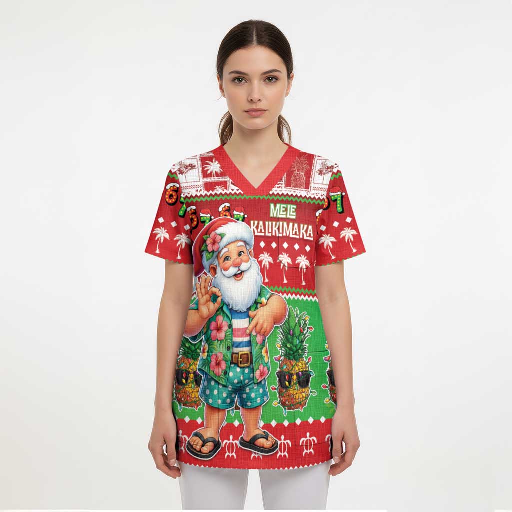 Mele Kalikimaka Hawaii Christmas Scrub Top Funny Santa 67 Gen Alpha Slang LT05 - Polynesian Pride