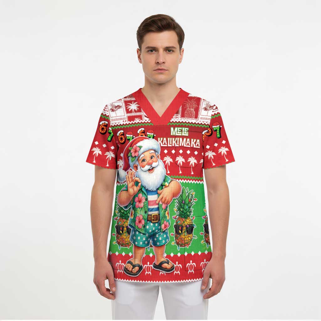 Mele Kalikimaka Hawaii Christmas Scrub Top Funny Santa 67 Gen Alpha Slang LT05 - Polynesian Pride