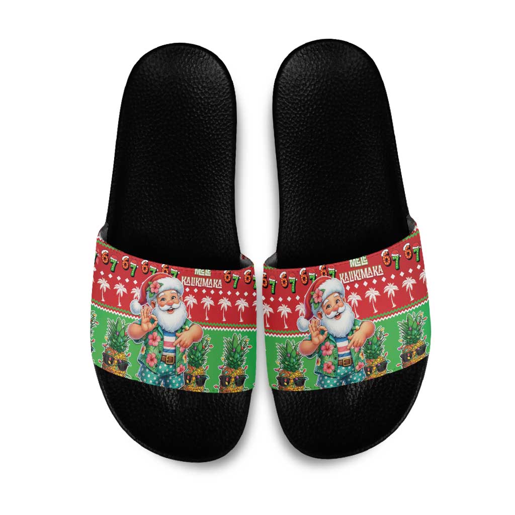 Mele Kalikimaka Hawaii Christmas Slide Sandals Funny Santa 67 Gen Alpha Slang LT05 Red - Polynesian Pride