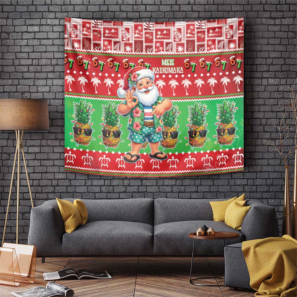 Mele Kalikimaka Hawaii Christmas Tapestry Funny Santa 67 Gen Alpha Slang LT05 Red - Polynesian Pride