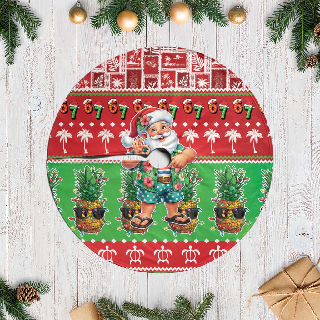 Mele Kalikimaka Hawaii Christmas Tree Skirt Funny Santa 67 Gen Alpha Slang LT05 Casual Red - Polynesian Pride