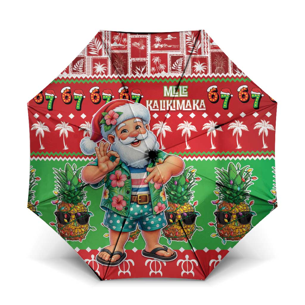 Mele Kalikimaka Hawaii Christmas Umbrella Funny Santa 67 Gen Alpha Slang LT05 One Size Folded 11.42 inch Opened Diameter 37.4 inch Red - Polynesian Pride