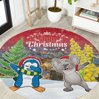 Christmas In July Round Carpet Funny Dabbing Dance Koala And Blue Penguins LT05 Red - Polynesian Pride