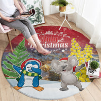 Christmas In July Round Carpet Funny Dabbing Dance Koala And Blue Penguins LT05 - Polynesian Pride