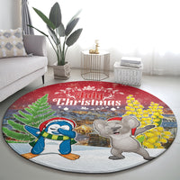 Christmas In July Round Carpet Funny Dabbing Dance Koala And Blue Penguins LT05 - Polynesian Pride