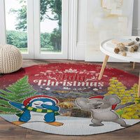 Christmas In July Round Carpet Funny Dabbing Dance Koala And Blue Penguins LT05 - Polynesian Pride