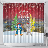 Christmas In July Shower Curtain Funny Dabbing Dance Koala And Blue Penguins LT05 - Polynesian Pride