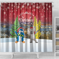 Christmas In July Shower Curtain Funny Dabbing Dance Koala And Blue Penguins LT05 - Polynesian Pride