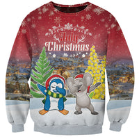 Personalised Christmas In July Sweatshirt Funny Dabbing Dance Koala And Blue Penguins LT05 Unisex Red - Polynesian Pride