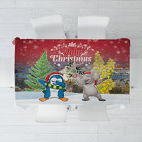 Christmas In July Tablecloth Funny Dabbing Dance Koala And Blue Penguins LT05 Red - Polynesian Pride