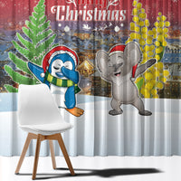 Christmas In July Window Curtain Funny Dabbing Dance Koala And Blue Penguins LT05 - Polynesian Pride