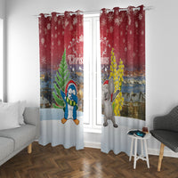 Christmas In July Window Curtain Funny Dabbing Dance Koala And Blue Penguins LT05 With Grommets Red - Polynesian Pride