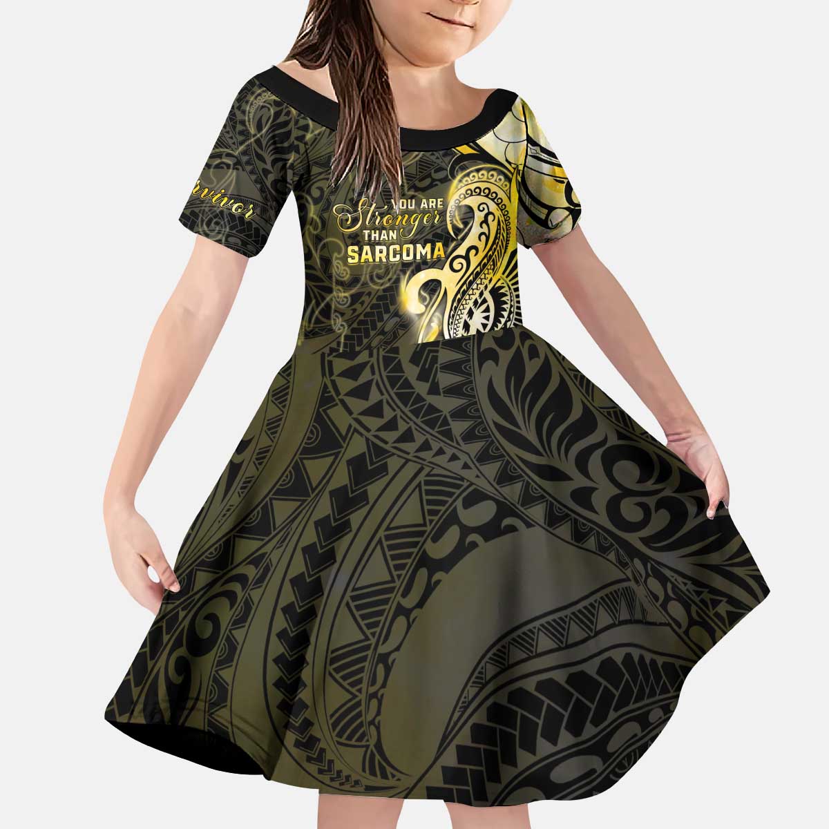 Sarcoma Awareness Kid Short Sleeve Dress You Are Stronger Than Sarcoma LT05 KID Yellow - Polynesian Pride