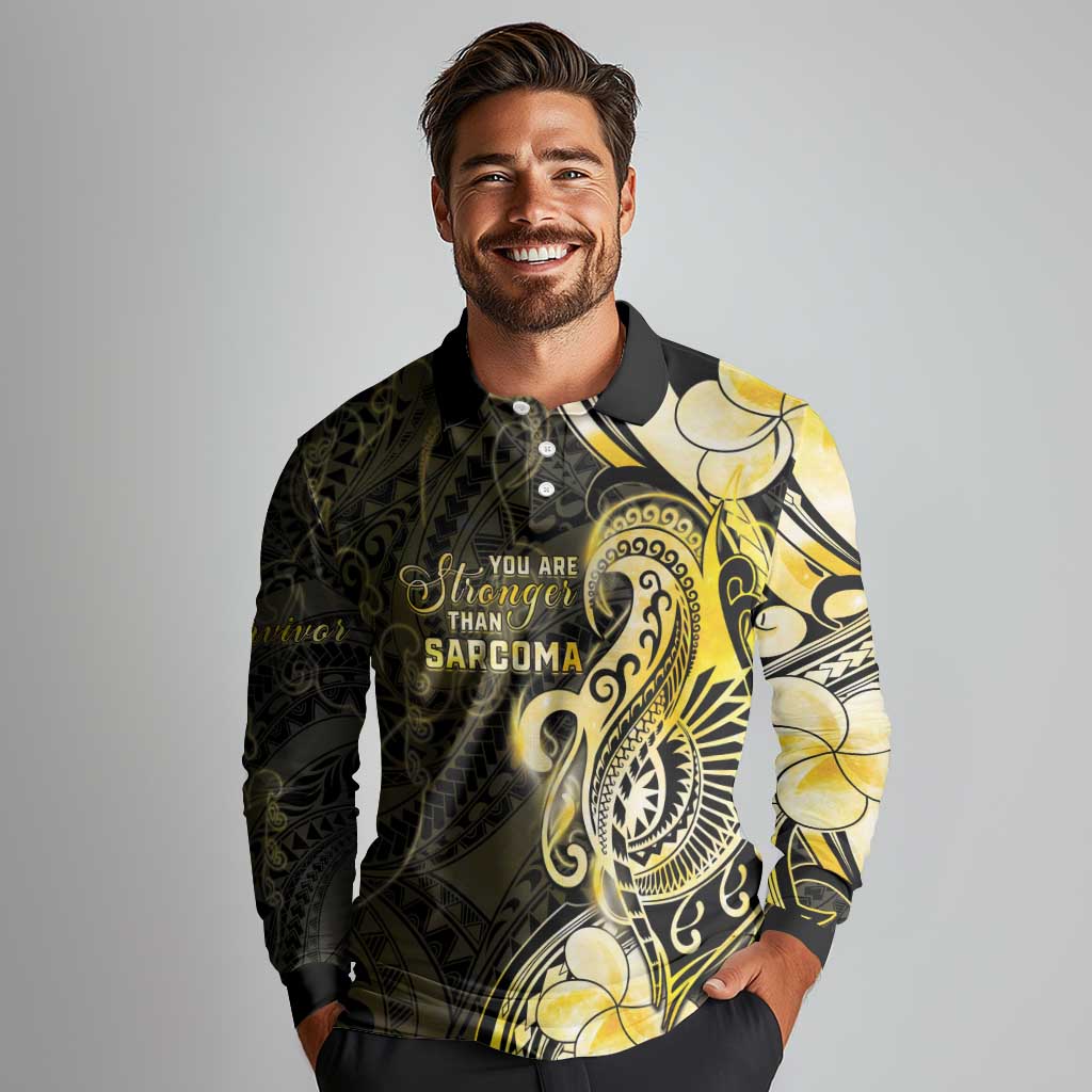 Sarcoma Awareness Long Sleeve Polo Shirt You Are Stronger Than Sarcoma LT05 - Polynesian Pride