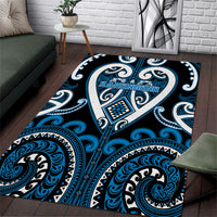 Aotearoa Ngati Kahungunu Area Rug Maori Tribal Pattern LT05 Blue - Polynesian Pride