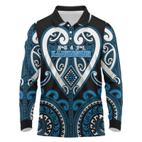 Custom Aotearoa Ngati Kahungunu Long Sleeve Polo Shirt Maori Tribal Pattern LT05 Blue - Polynesian Pride