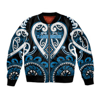 Custom Aotearoa Ngati Kahungunu Sleeve Zip Bomber Jacket Maori Tribal Pattern LT05 Unisex Blue - Polynesian Pride