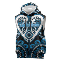 Custom Aotearoa Ngati Kahungunu Sleeveless Hoodie Maori Tribal Pattern LT05 Blue - Polynesian Pride