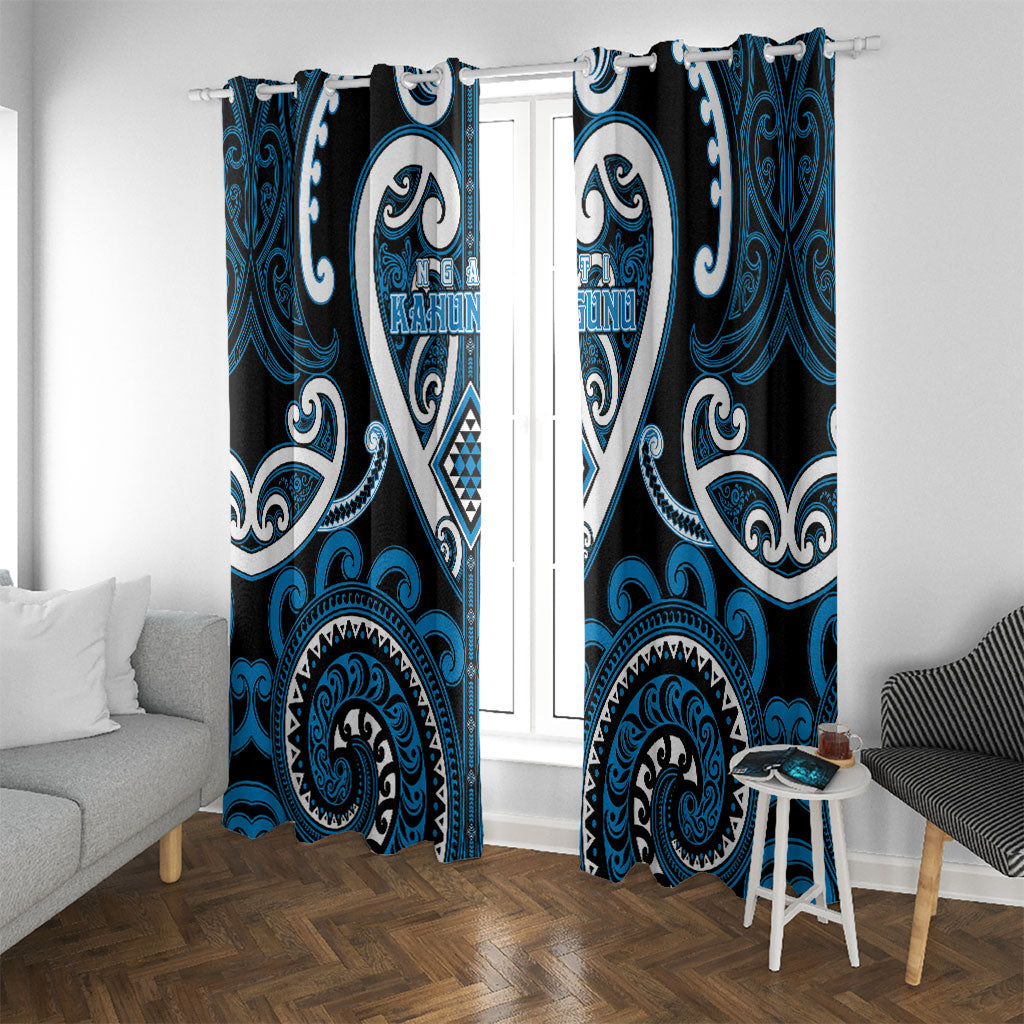 Aotearoa Ngati Kahungunu Window Curtain Maori Tribal Pattern LT05 With Grommets Blue - Polynesian Pride