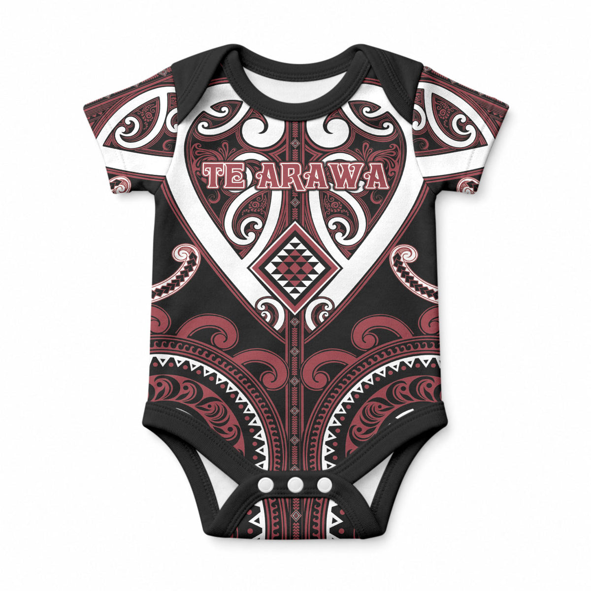 Custom Aotearoa Te Arawa Baby Onesie Maori Tribal Pattern LT05 Red - Polynesian Pride