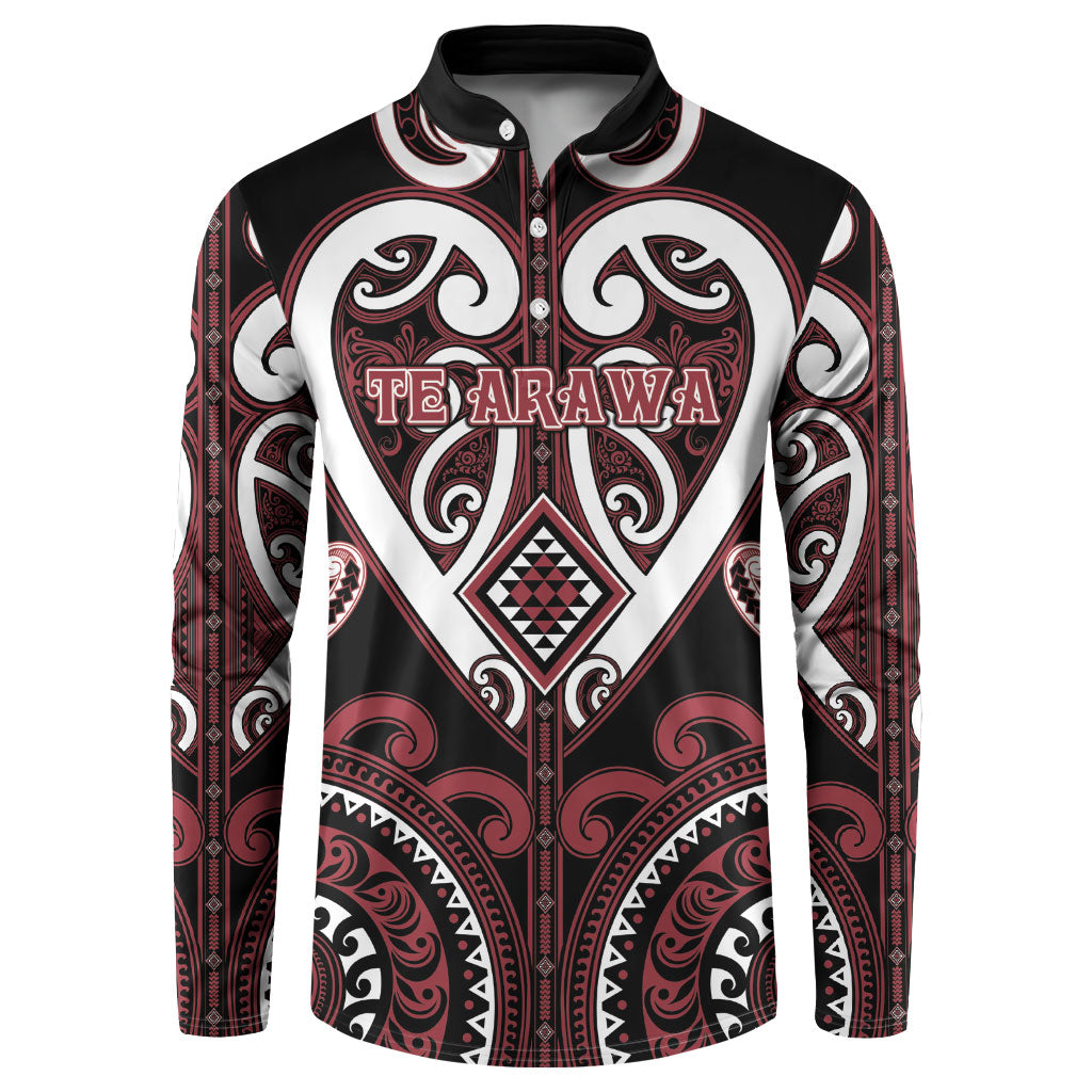 Custom Aotearoa Te Arawa Button Sweatshirt Maori Tribal Pattern LT05 Red - Polynesian Pride