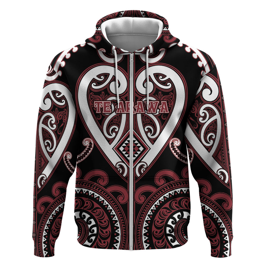 Custom Aotearoa Te Arawa Hoodie Maori Tribal Pattern LT05 Zip Hoodie Red - Polynesian Pride