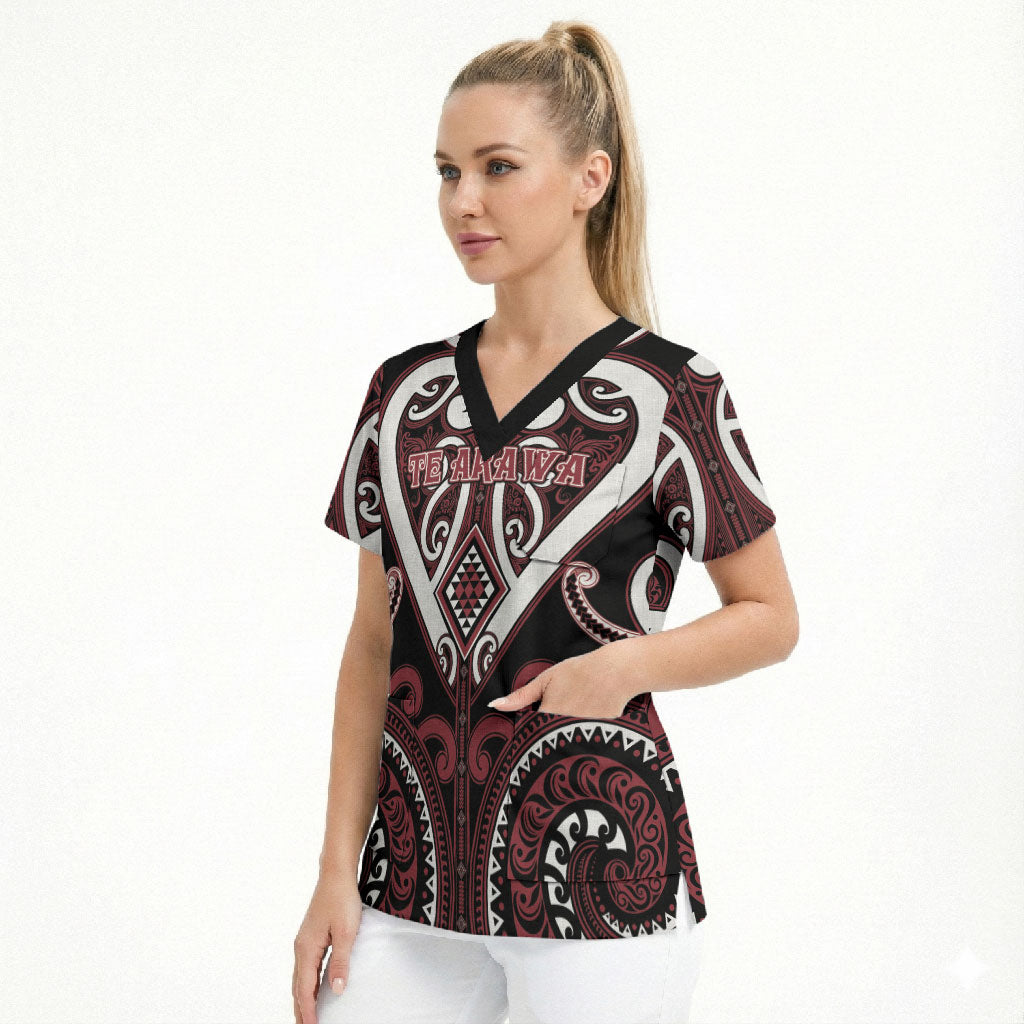 Custom Aotearoa Te Arawa Scrub Top Maori Tribal Pattern LT05 - Polynesian Pride