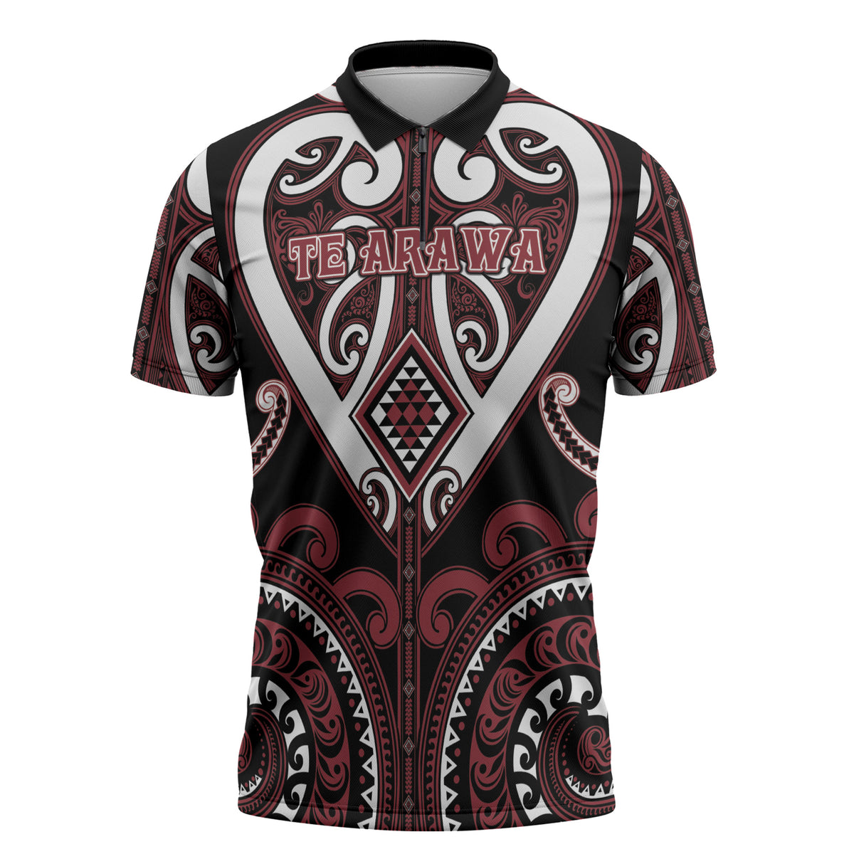 Custom Aotearoa Te Arawa Zipper Polo Shirt Maori Tribal Pattern LT05 Red - Polynesian Pride