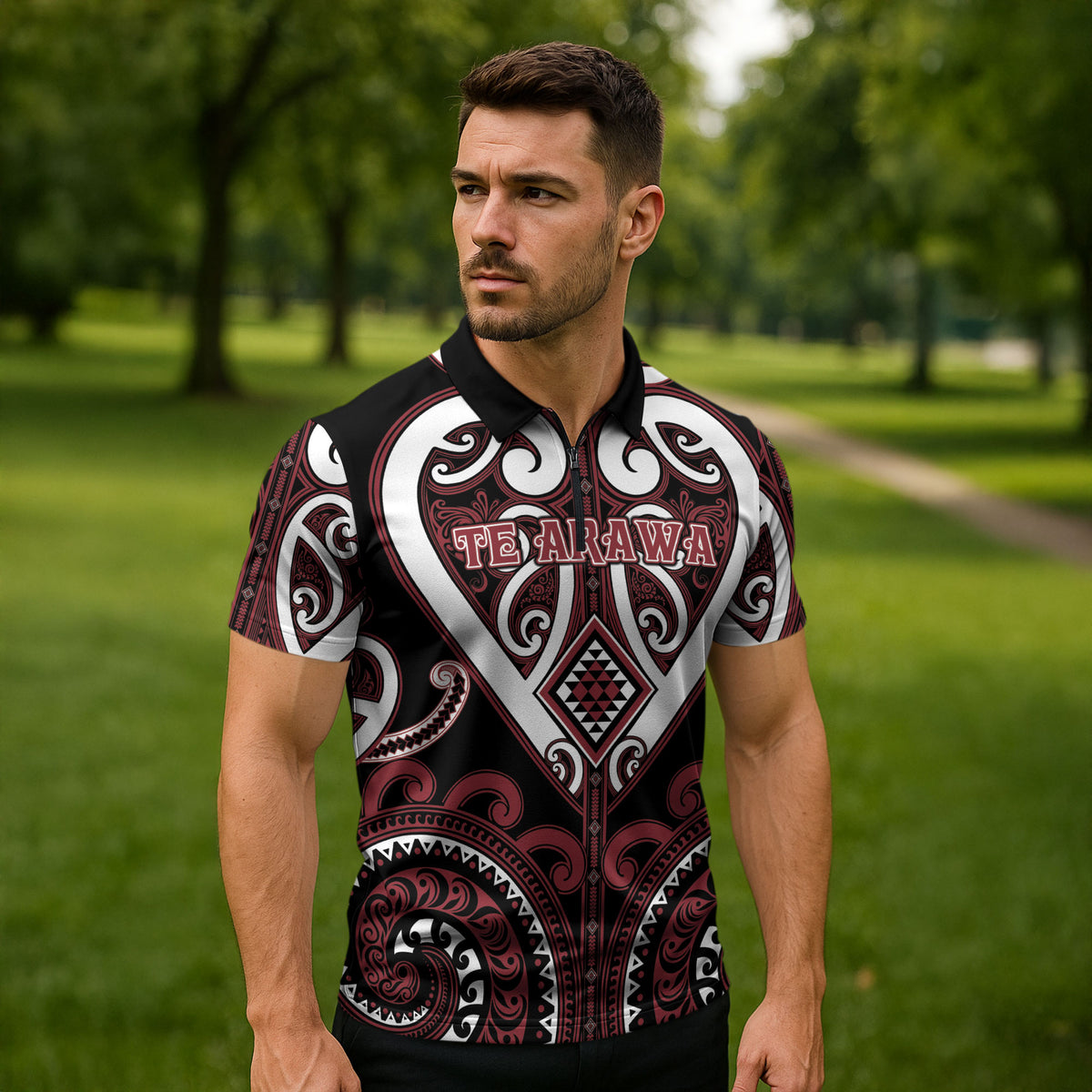 Custom Aotearoa Te Arawa Zipper Polo Shirt Maori Tribal Pattern LT05 - Polynesian Pride