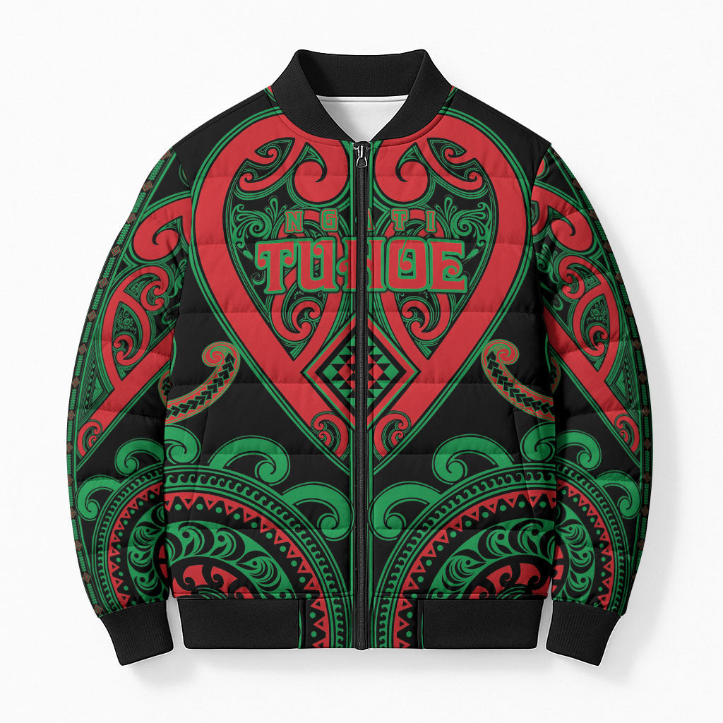 Custom Aotearoa Ngai Tuhoe Bomber Puffer Jacket Maori Tribal Pattern LT05 Unisex Black - Polynesian Pride