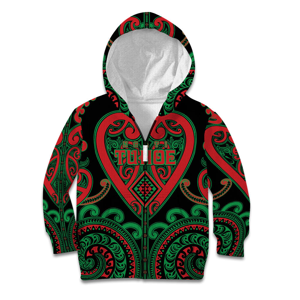 Custom Aotearoa Ngai Tuhoe Kid Hoodie Maori Tribal Pattern LT05 Zip Hoodie Black - Polynesian Pride