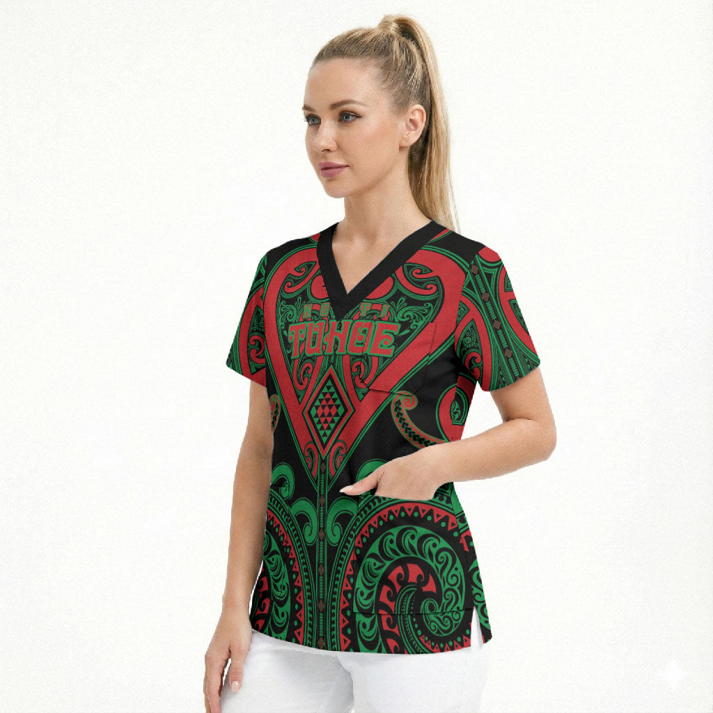 Custom Aotearoa Ngai Tuhoe Scrub Top Maori Tribal Pattern LT05 - Polynesian Pride