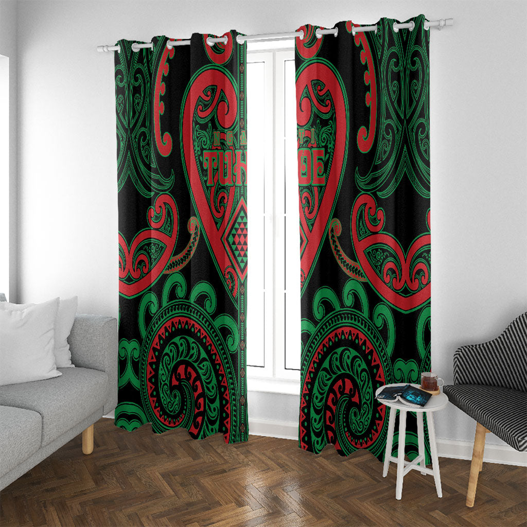 Aotearoa Ngai Tuhoe Window Curtain Maori Tribal Pattern LT05 With Grommets Black - Polynesian Pride
