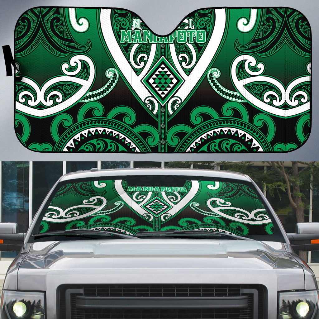 Aotearoa Ngati Maniapoto Auto Sun Shade Maori Tribal Pattern LT05 Green - Polynesian Pride