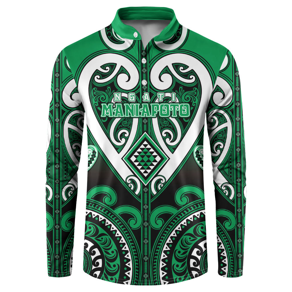 Custom Aotearoa Ngati Maniapoto Button Sweatshirt Maori Tribal Pattern LT05 Green - Polynesian Pride