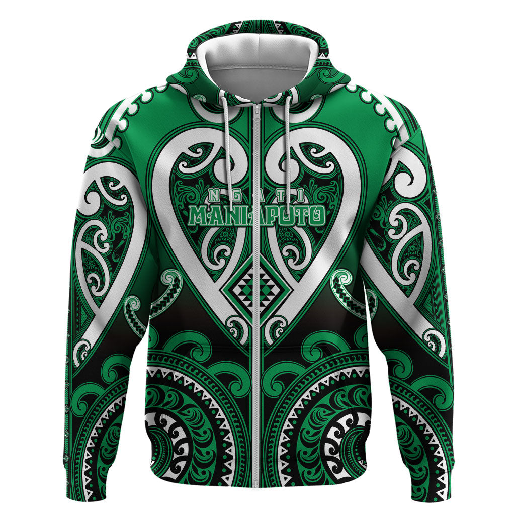 Custom Aotearoa Ngati Maniapoto Hoodie Maori Tribal Pattern LT05 Zip Hoodie Green - Polynesian Pride