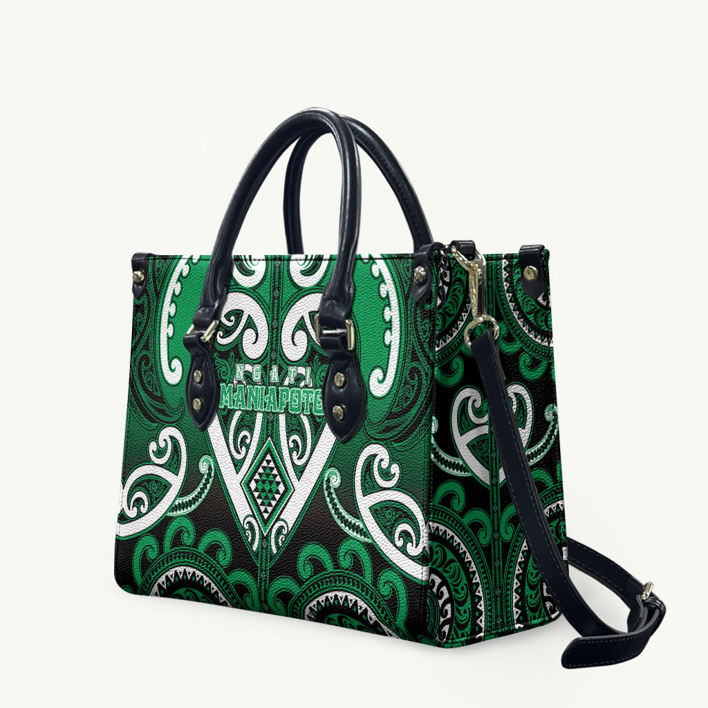 Aotearoa Ngati Maniapoto Leather Bag Maori Tribal Pattern LT05 Green - Polynesian Pride