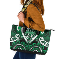 Aotearoa Ngati Maniapoto Leather Tote Bag Maori Tribal Pattern LT05 Green - Polynesian Pride