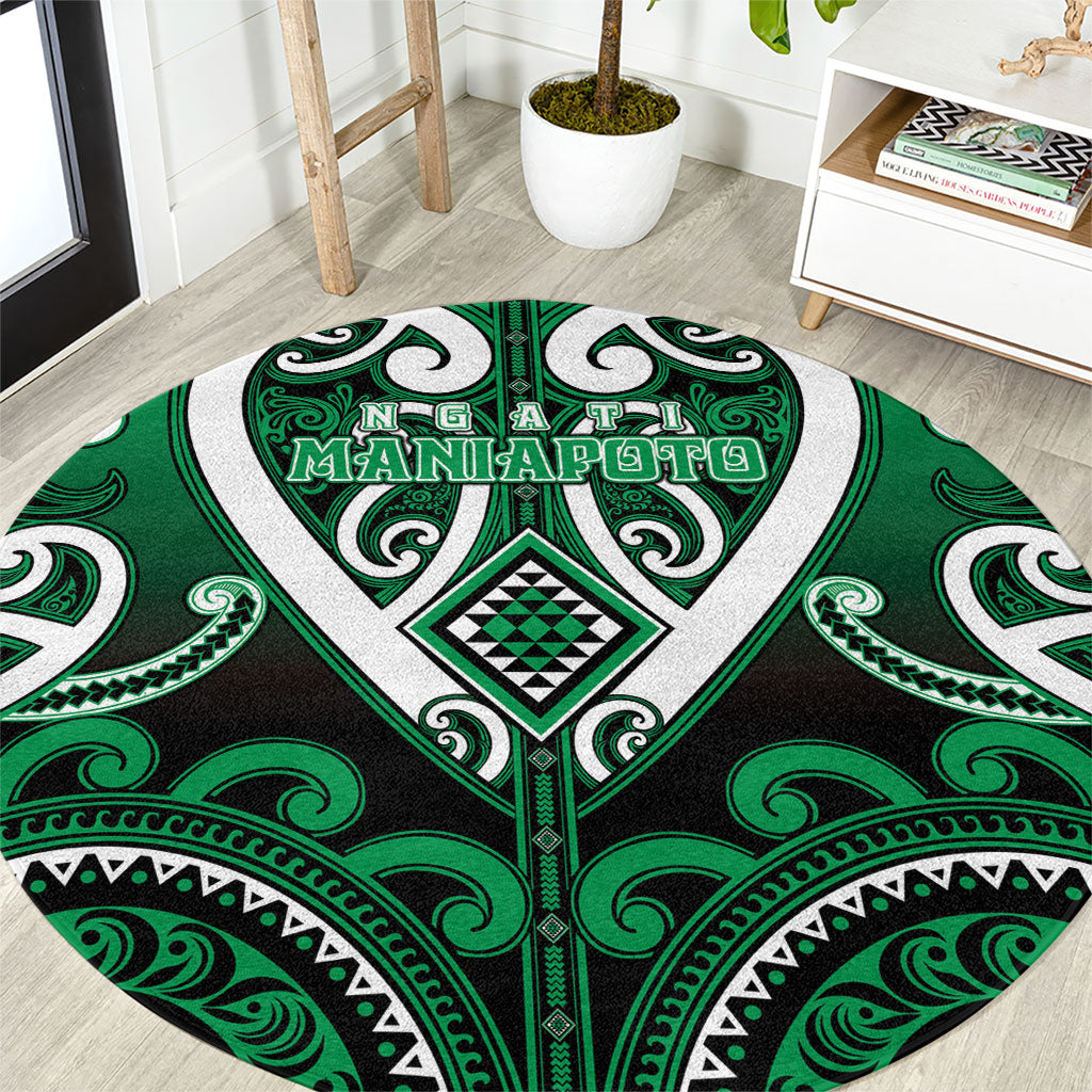 Aotearoa Ngati Maniapoto Round Carpet Maori Tribal Pattern LT05 Green - Polynesian Pride