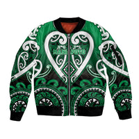 Custom Aotearoa Ngati Maniapoto Sleeve Zip Bomber Jacket Maori Tribal Pattern LT05 Unisex Green - Polynesian Pride