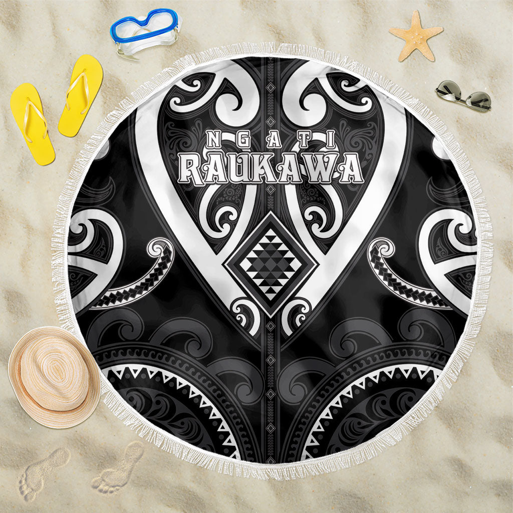 Aotearoa Ngati Raukawa Beach Blanket Maori Tribal Pattern LT05 One Size 150cm Black - Polynesian Pride