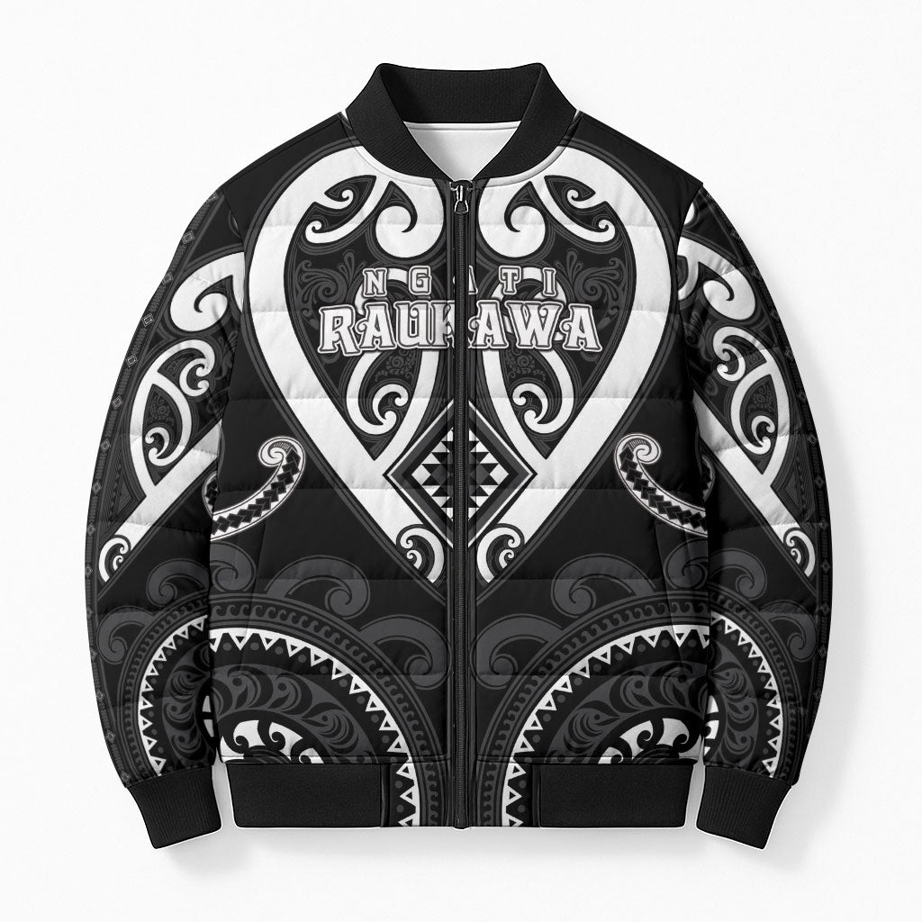Custom Aotearoa Ngati Raukawa Bomber Puffer Jacket Maori Tribal Pattern LT05 Unisex Black - Polynesian Pride