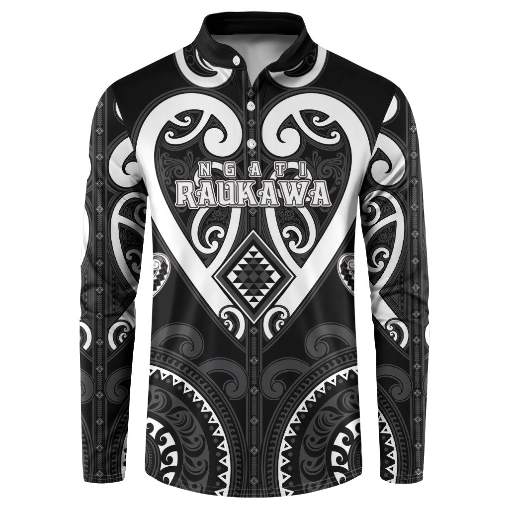Custom Aotearoa Ngati Raukawa Button Sweatshirt Maori Tribal Pattern LT05 Black - Polynesian Pride