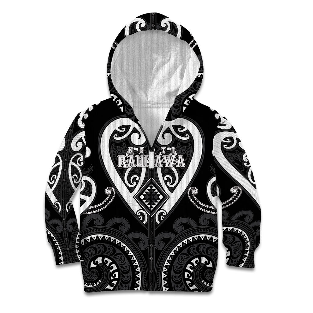 Custom Aotearoa Ngati Raukawa Kid Hoodie Maori Tribal Pattern LT05 Zip Hoodie Black - Polynesian Pride