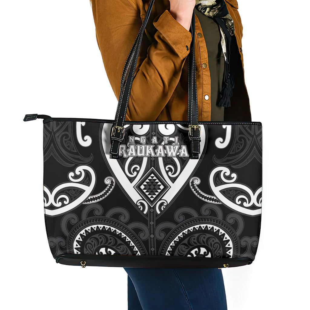 Aotearoa Ngati Raukawa Leather Tote Bag Maori Tribal Pattern LT05 - Polynesian Pride