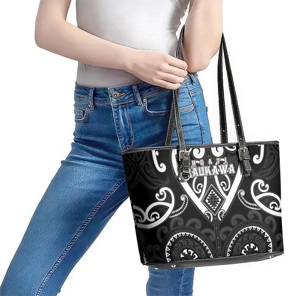 Aotearoa Ngati Raukawa Leather Tote Bag Maori Tribal Pattern LT05 - Polynesian Pride